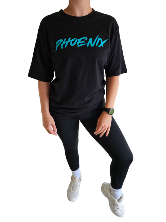 Hyper Oversized Tee Black/Aqua