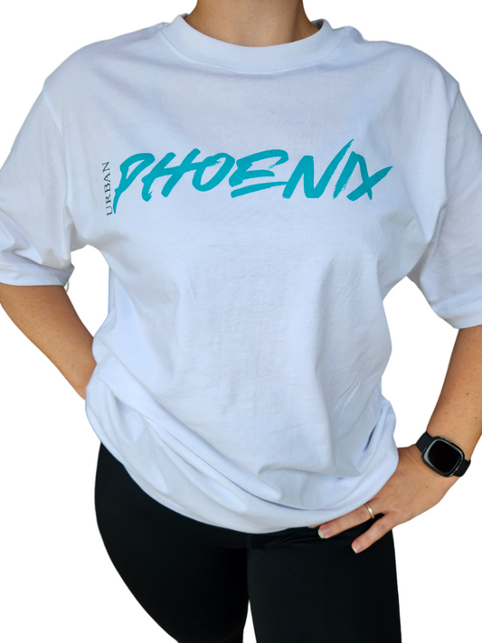 Hyper Oversized Tee White/Aqua