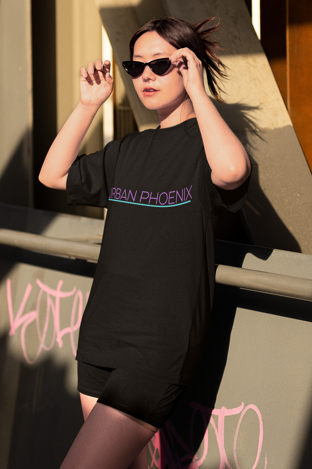 Urban Oversized Tee Black/Purple Aqua