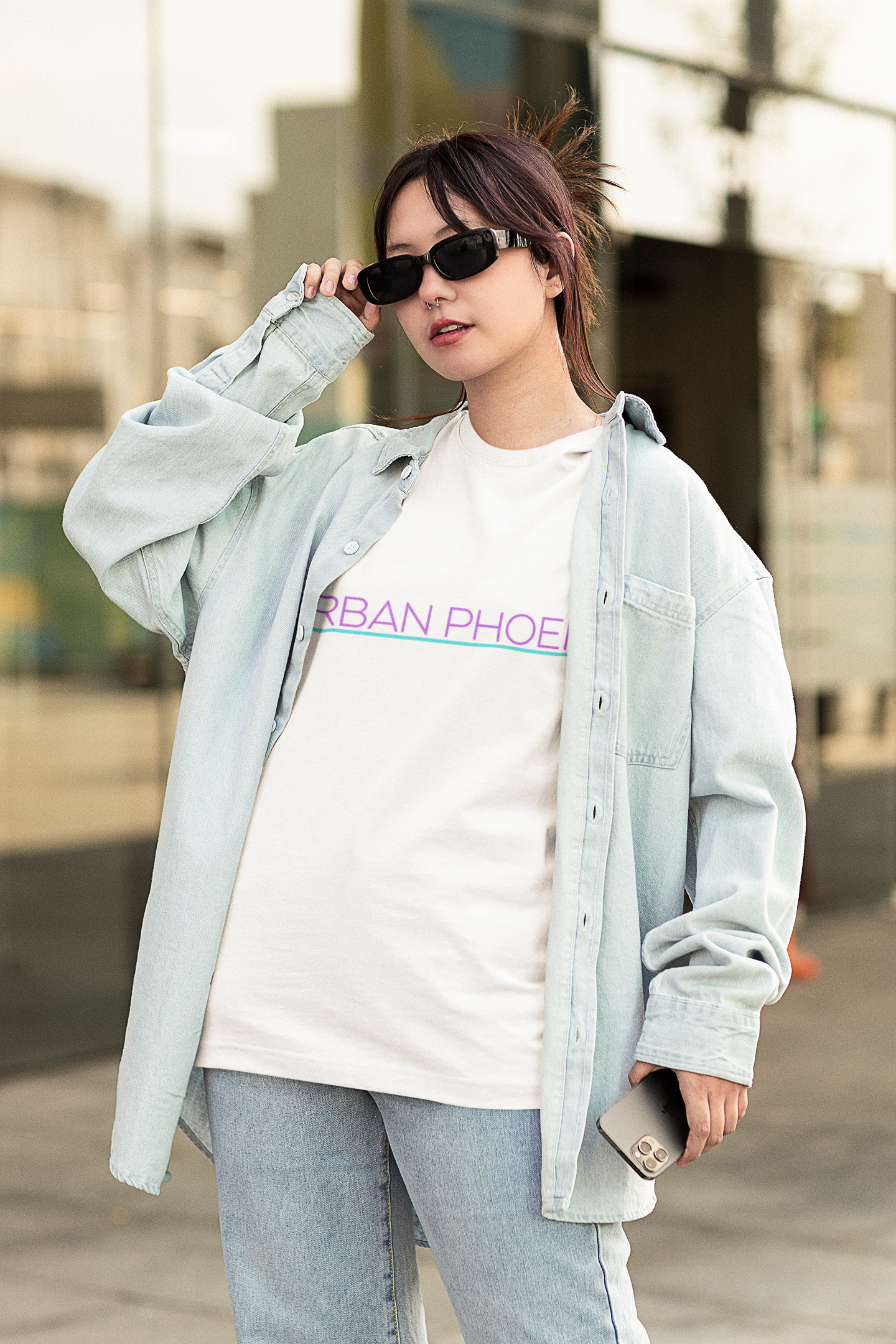 Urban Oversized Tee White/Purple Aqua