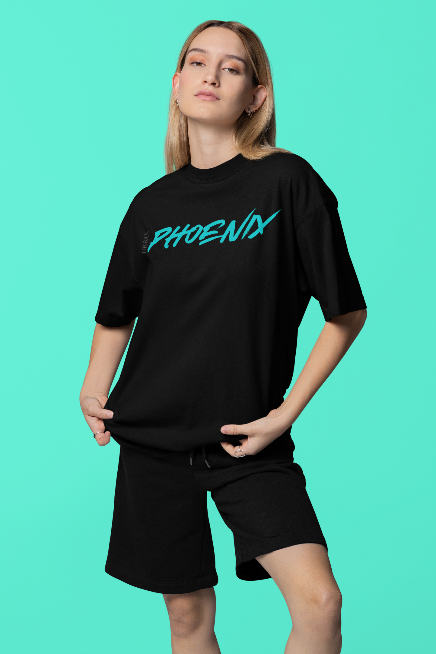 Hyper Oversized Tee Black/Aqua