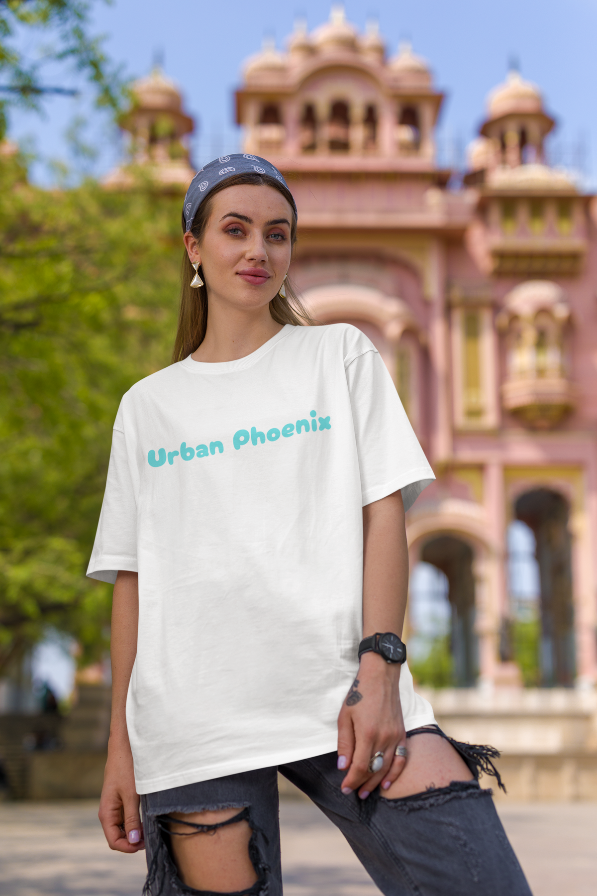 Cherry Oversized Tee White/Aqua